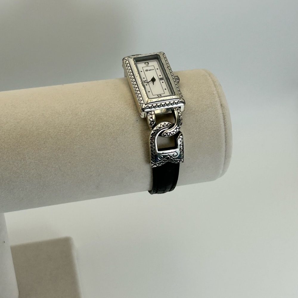Brighton Adelaide Watch Silver Plated Black Leather Band Needs New Battery
